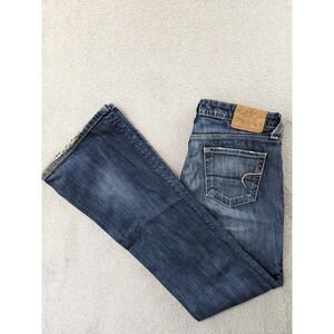 American Eagle Hipster Jeans Bootcut‎ Dark Blue Wash Denim Women's Sz 6 Mid Rise